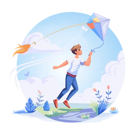 A person flying kite in a park  Illustration