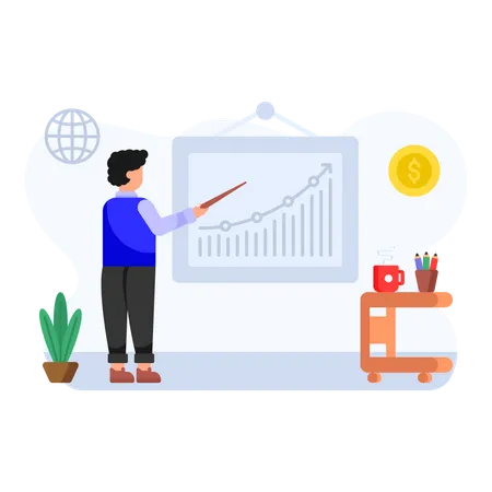 A person presenting business graphs Illustration