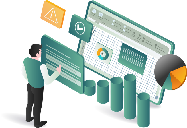 A person reviewing statistical information on a screen  Illustration