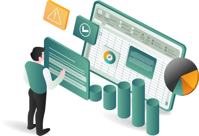 A person reviewing statistical information on a screen  Illustration