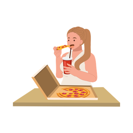 A plus-size woman is happily enjoying her fast food meal  Illustration