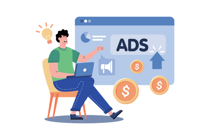 A PPC Expert Manages Online Advertising Campaigns Illustration