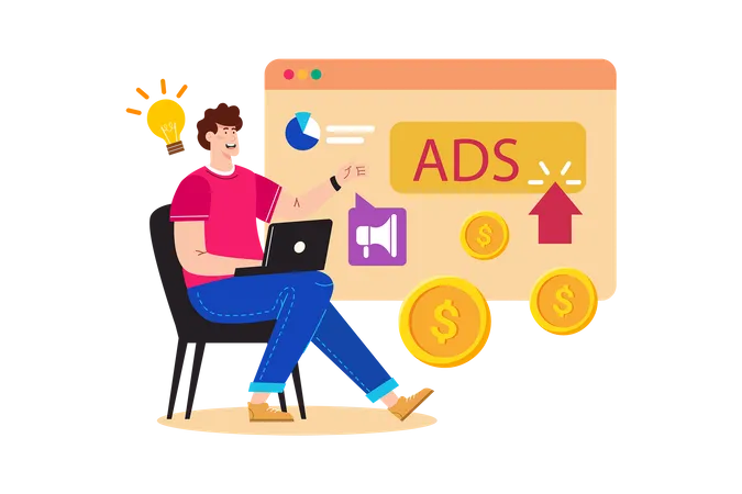 A PPC expert manages online advertising campaigns for a business Illustration