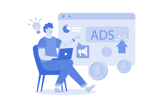 A PPC expert manages online advertising campaigns for a business  Illustration