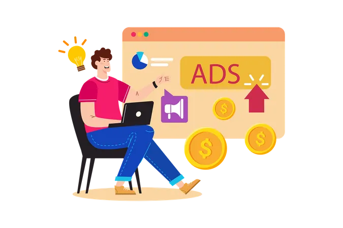 A PPC expert manages online advertising campaigns for a business  Illustration