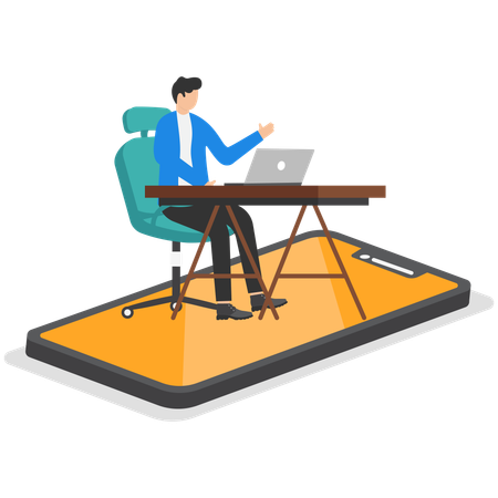 A Remote Worker At A Table On A Tablet Screen  Illustration