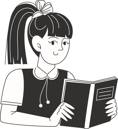 A schoolgirl is reading a textbook  Illustration