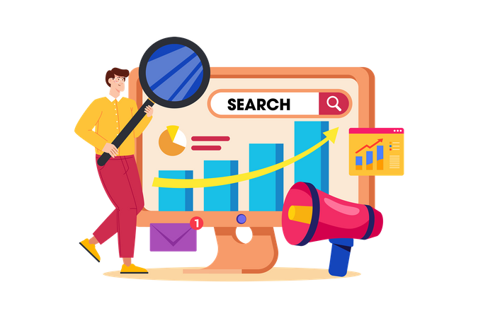 A search engine marketer creates and manages ad campaigns on search engines  Illustration