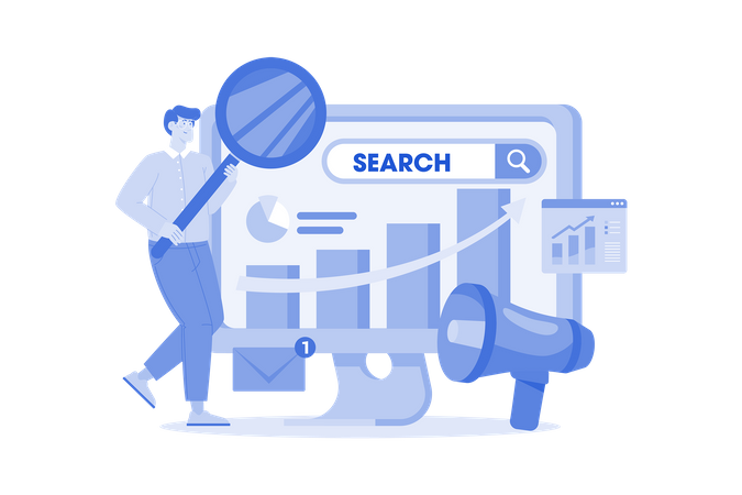 A search engine marketer creates and manages ad campaigns on search engines  イラスト