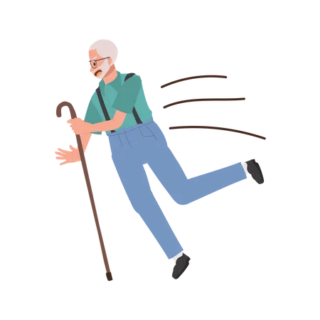 Elderly Man Stumbling A Senior Grandfather Slips Outdoors Accidental Slip Flat Vector Cartoon Illustration Illustration