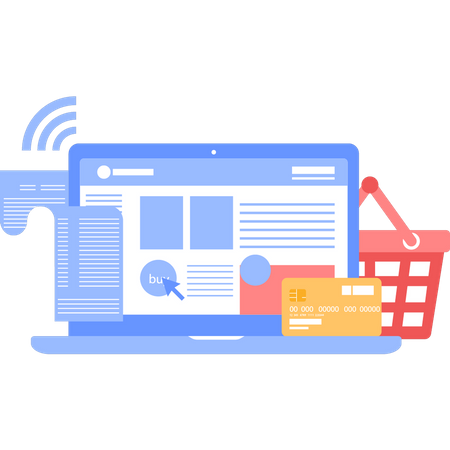 A shopping website is open on a laptop  Illustration