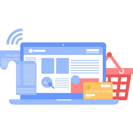 A shopping website is open on a laptop  Illustration