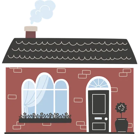 A small European house with a black door  Illustration