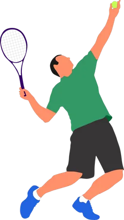 A sports man holding the tennis racket shot position  Illustration