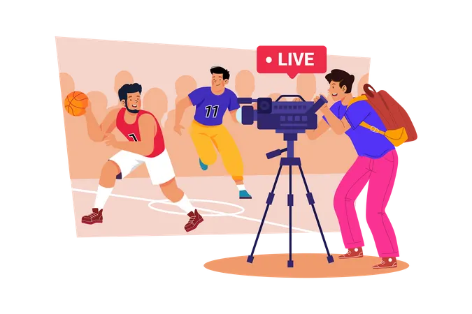 A sports videographer films games and highlights for fans Illustration