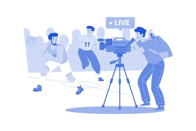 A sports videographer films games and highlights for fans  Illustration