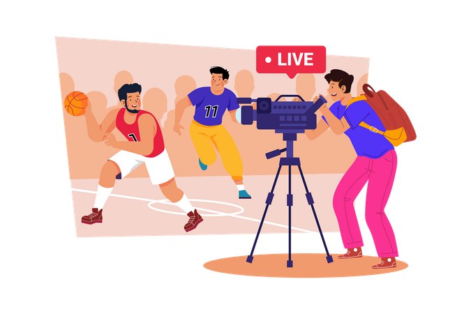 A sports videographer films games and highlights for fans  Illustration