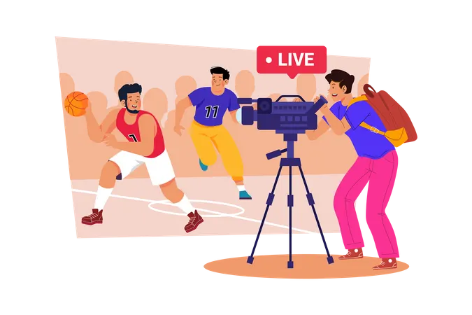 A sports videographer films games and highlights for fans  Illustration