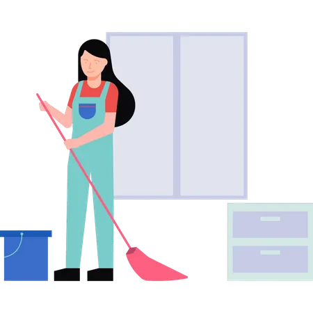 A sweeper is cleaning the floor Illustration