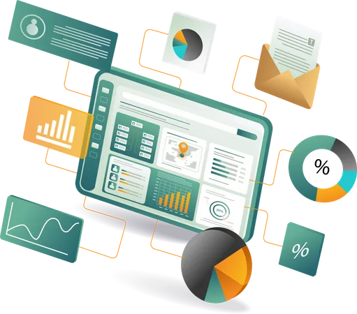 A tablet showing financial data and business reports  Illustration