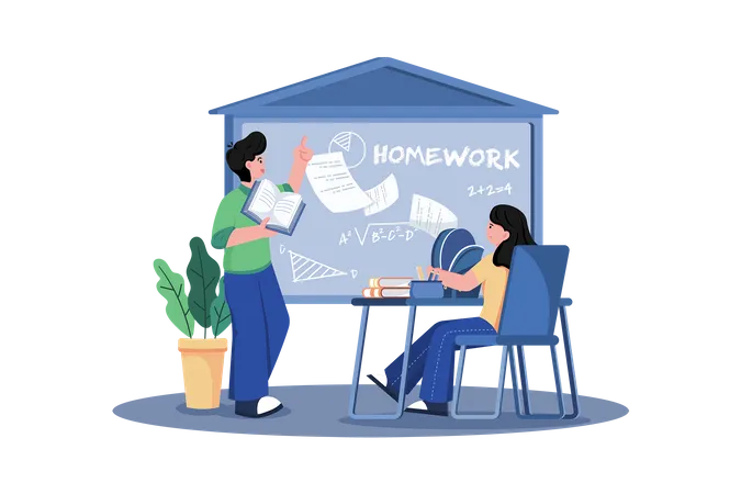 A teacher assigns homework to students  イラスト
