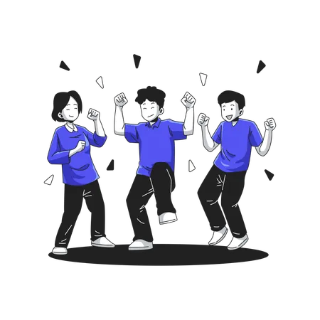 A team is happy at the end of the project  Illustration
