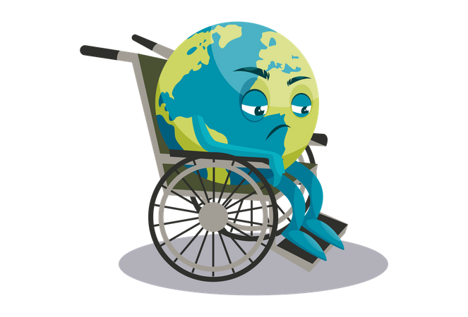 A Terra está sentada em uma cadeira de rodas  Ilustração