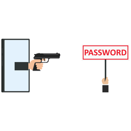 A thief with a gun wants to password  Illustration