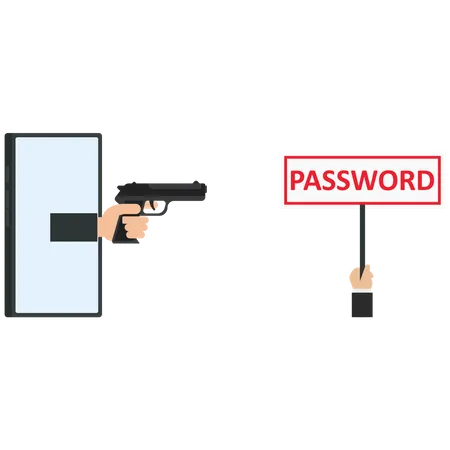 A thief with a gun wants to password  Illustration