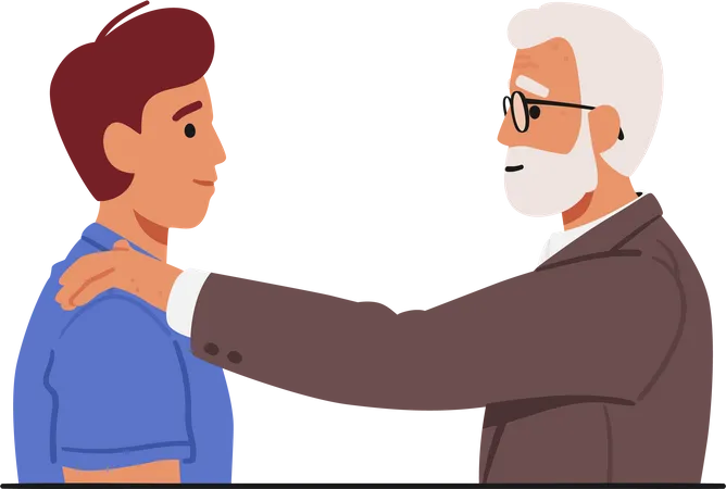 A Touching Gesture Of Guidance And Wisdom As The Old Man Character Places His Hand On The Young Mans Shoulders Symbolizing Mentorship And Support Cartoon People Vector Illustration Illustration