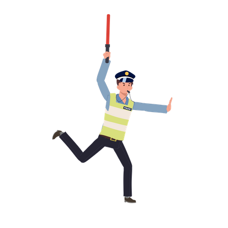 A traffic police blowing whistle and showing stop sign  Illustration