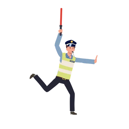 A traffic police blowing whistle and showing stop sign  Illustration