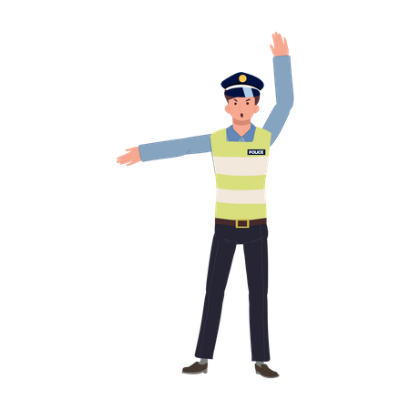 A traffic police gesturing hand as stop and give sign to another way  Illustration