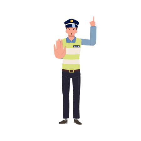 A traffic police gesturing to stop and giving suggestion  Illustration