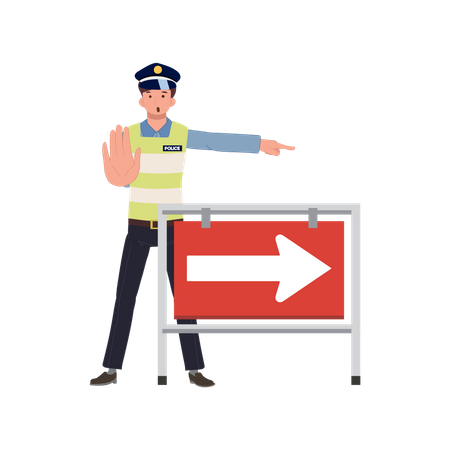 A traffic police gesturing to stop and Turn another way  Illustration