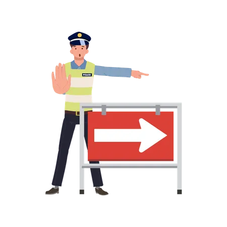 A Traffic Police Gesturing To Stop And Giving Sign The Other Way Turn Another Way Block Road Flat Vector Cartoon Illustration Illustration