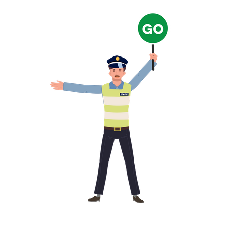 A traffic police holding traffic holding GO sign  Illustration