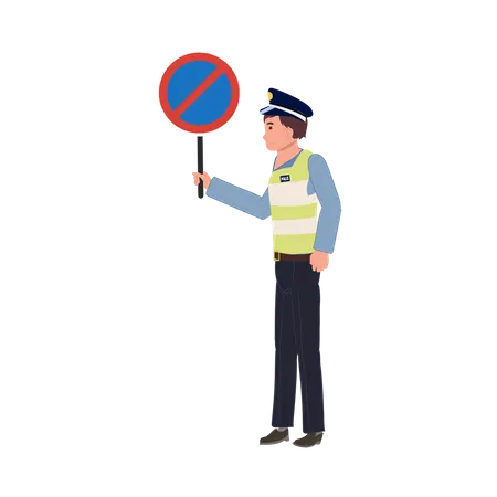 A Traffic Police Holding NO PARKING Sign Flat Vector Cartoon Illustration Illustration