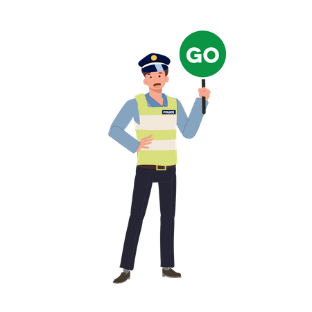 A traffic police holding traffic holding GO sign  Illustration