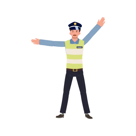 A traffic police is giving way  Illustration