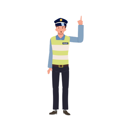 A traffic police is pointing index finger up and give suggestion  Illustration
