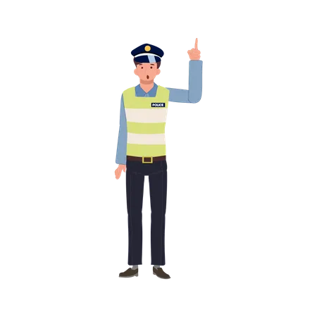 A traffic police is pointing index finger up and give suggestion  Illustration