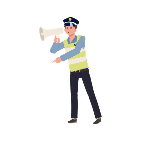 A traffic police use megaphone and pointing index finger  일러스트레이션