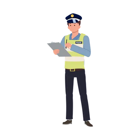 A traffic police writing report  Illustration
