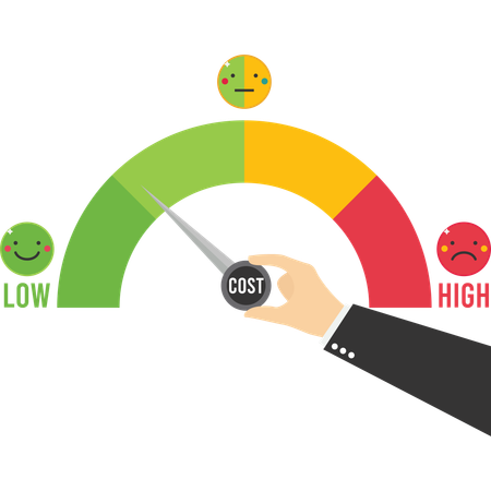 A través del teléfono inteligente, tire de la mano y gire el dial de costos a bajo  Ilustración