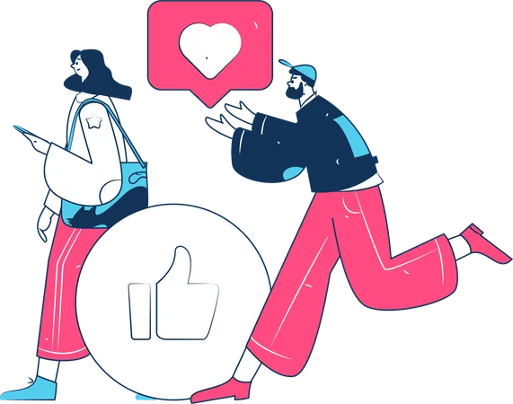 A un hombre le gusta una mujer de las redes sociales  Ilustración