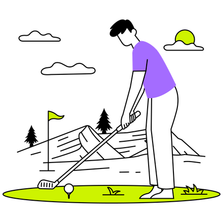 Al jugador le encanta participar en el torneo de golf.  Ilustración