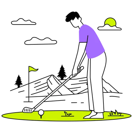 Al jugador le encanta participar en el torneo de golf.  Ilustración