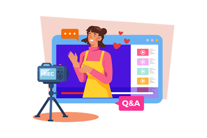 A video creator livestreams a Q&A with their audience  Illustration