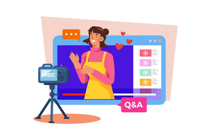 A video creator livestreams a Q&A with their audience  Illustration